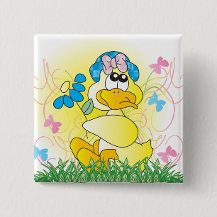 Happy Easter Spring Time Duck 15 Cm Square Badge