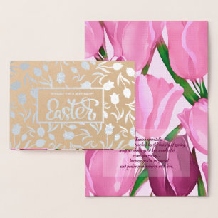 Happy Easter. Spring Tulips Painting Foil Card