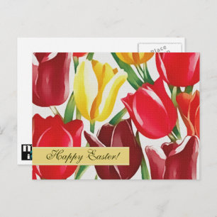 Happy Easter. Spring Tulips Painting Postcards