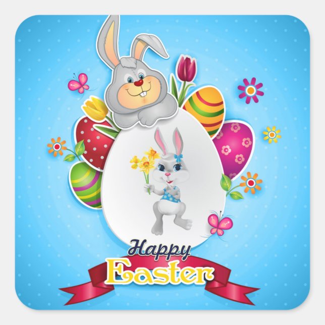 Happy Easter Square Sticker (Front)