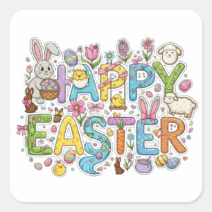 HAPPY EASTER SQUARE STICKER