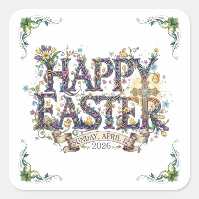 HAPPY EASTER SQUARE STICKER (Front)