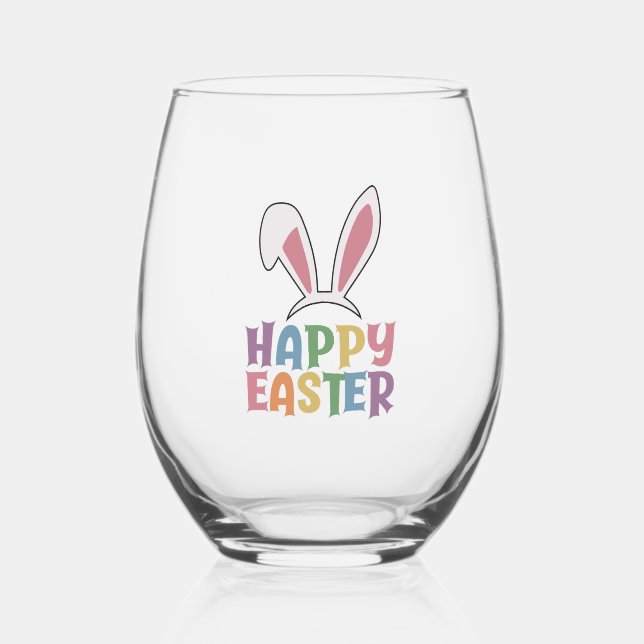 Happy Easter                        Stemless Wine Glass (Front)