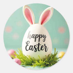 Happy Easter sticker with a bunny ears on the egg 