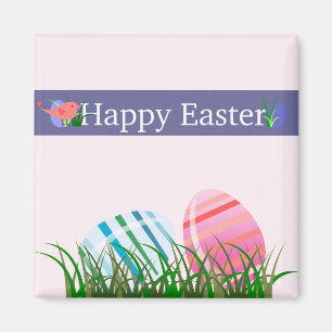 Happy Easter Striped Easter Eggs Magnet