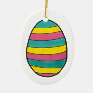Happy Easter Striped Painted Egg Hunt Egg Ceramic Tree Decoration