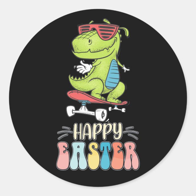 Happy Easter T Rex Dinosaur Bunny Rabbit Eggs Classic Round Sticker (Front)