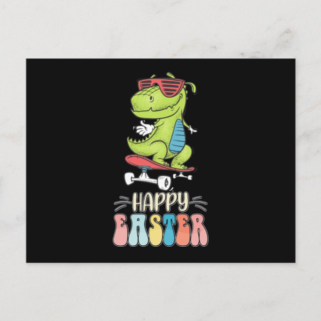 Happy Easter T Rex Dinosaur Bunny Rabbit Eggs Postcard (Front)