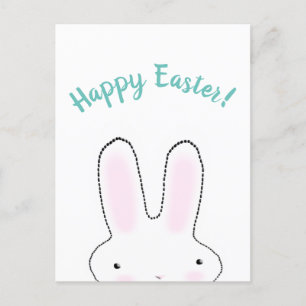 Happy Easter teal funny bunny custom script cute  Postcard