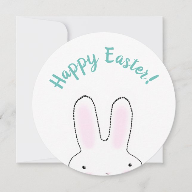 Happy Easter teal pink pastel colours funny bunny  Card (Front)