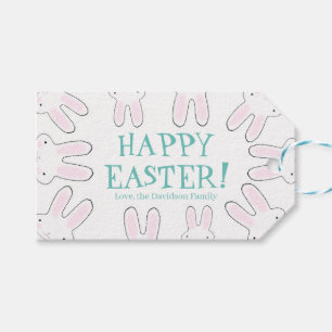 Happy Easter teal white custom cute bunnies fun Gift Tags