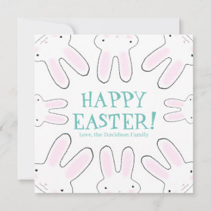 Happy Easter teal white custom cute bunnies fun Holiday Card