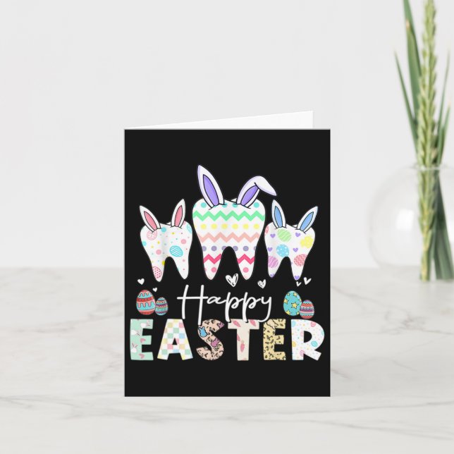 Happy Easter Teeth Tooth Rabbit Ears Dental Dentis Card (Front)