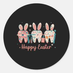 Happy Easter Teeth Tooth Rabbit Ears Dental Dentis Classic Round Sticker