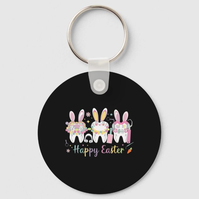 Happy Easter Teeth Tooth Rabbit Ears Dental Dentis Key Ring (Front)
