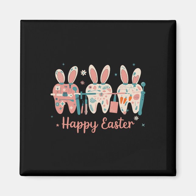 Happy Easter Teeth Tooth Rabbit Ears Dental Dentis Magnet (Front)