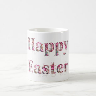 Happy Easter Text Bunnies Easter Eggs Coffee Mug