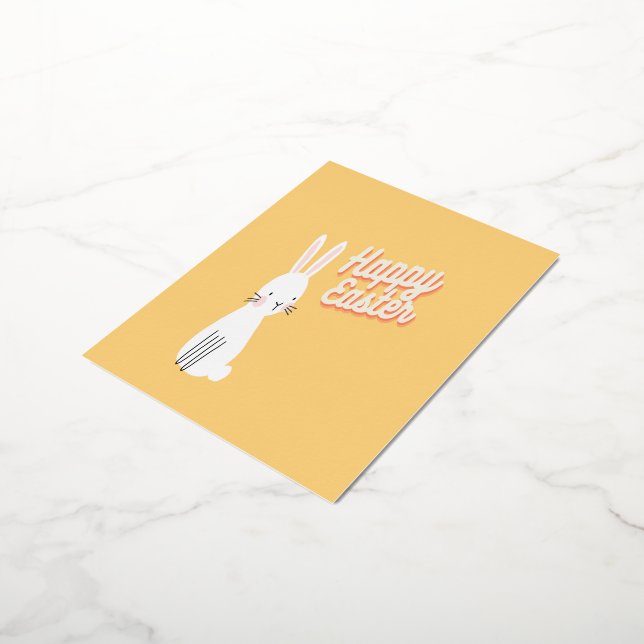 Happy Easter text with bunny orange Foil Holiday Postcard (Rotated)