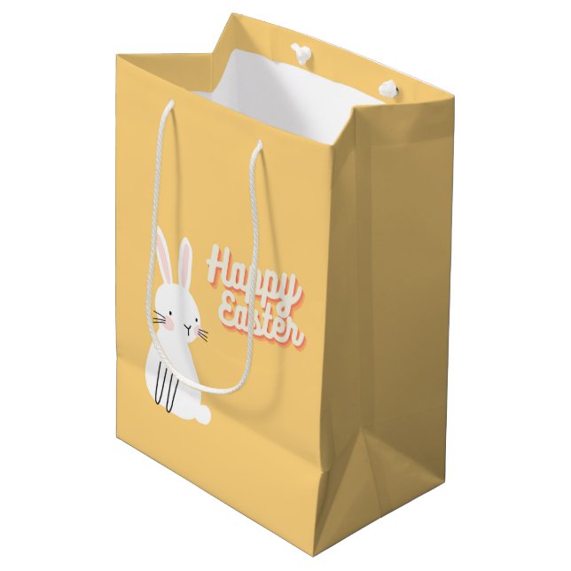 Happy Easter text with bunny orange Medium Gift Bag (Front Angled)