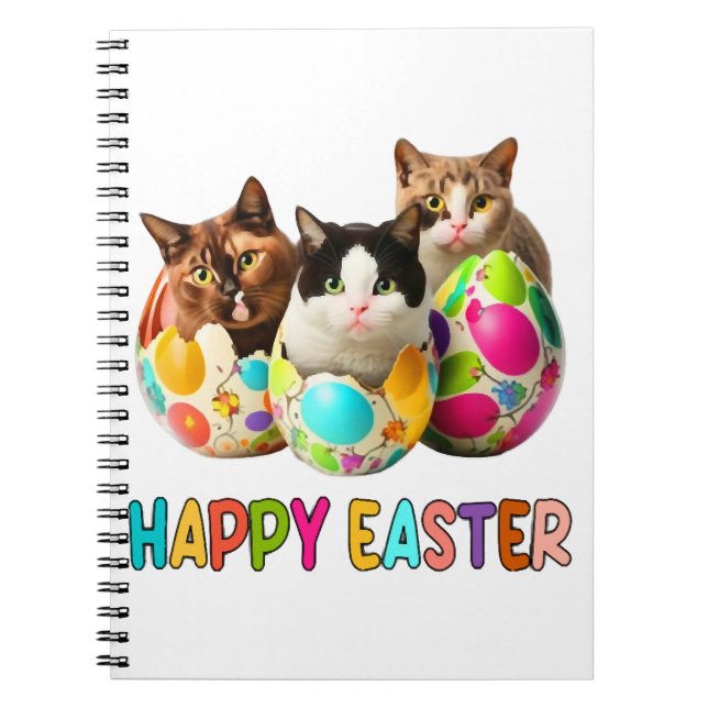 Happy Easter Three Cat Colourful Easter Eggs Kitty Notebook (Front)