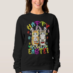 Happy Easter Three Cat Wearing Bunny Ear Bunny Cat Sweatshirt