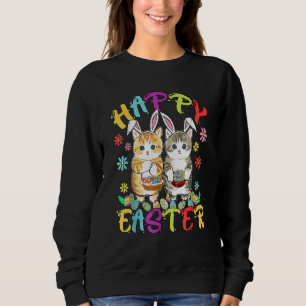 Happy Easter Three Cat Wearing Bunny Ear Bunny Cat Sweatshirt