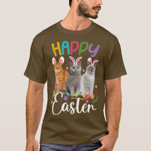 Happy Easter Three Cat Wearing Bunny Ear Bunny Cat T-Shirt