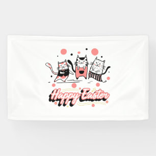 Happy Easter Three Cat Wearing Bunny Kitty Kitten  Banner