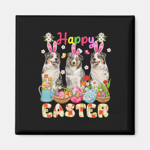 Happy Easter Three Cute Bunny Australian Shepherds Magnet