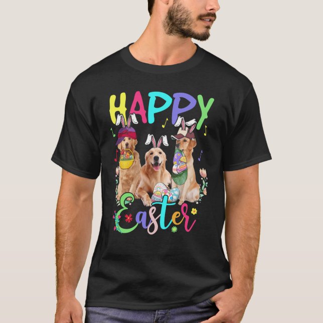 Happy Easter Three Golden Retriever Wearing Bunny T-Shirt (Front)