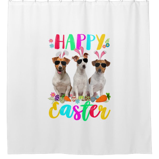 happy easter three jack russell terrier wearing bu shower curtain (Front)