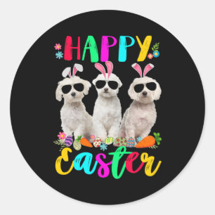 Happy Easter Three Maltese Wearing Bunny Ears Classic Round Sticker