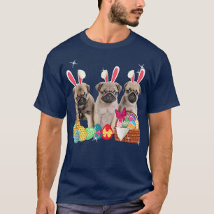 Happy Easter Three Pug Wearing Bunny Ear Dog Lover T-Shirt