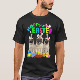 Happy Easter Three Pug Wearing Bunny Ear Pug T-Shirt