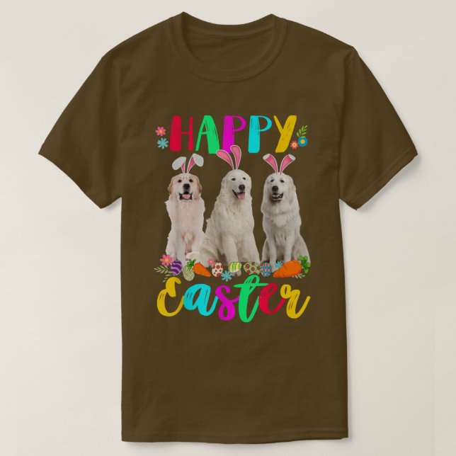 Happy Easter Three Pyrenees Wearing Bunny Ears Egg T-Shirt (Design Front)