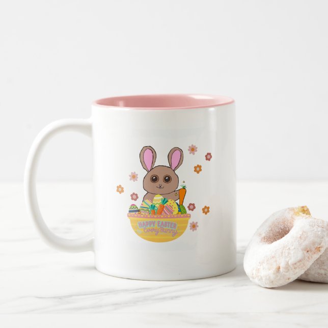 Happy Easter To Every Bunny Two-Tone Coffee Mug (With Donut)