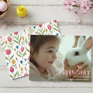 Happy Easter To Everybunny Pink Text Custom Easter Holiday Card