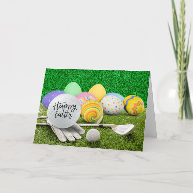 Happy Easter to golfer with eggs and golf club Holiday Card (Front)