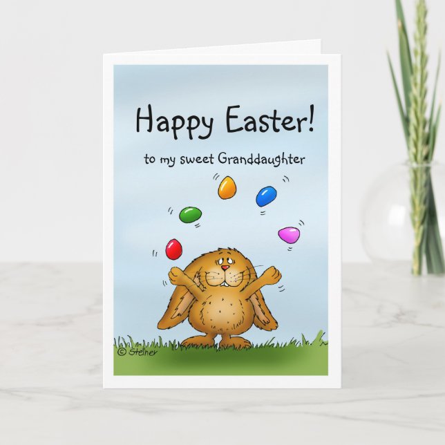 Happy Easter to my Granddaughter - Juggling Bunny Holiday Card (Front)