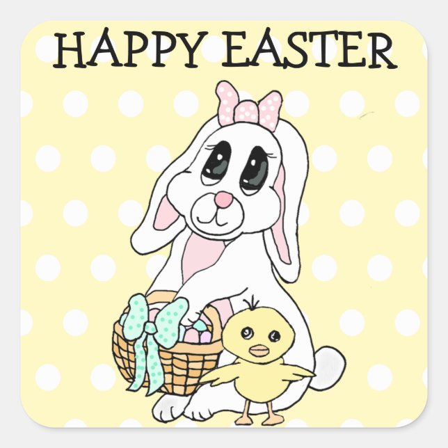 Happy Easter To You Bunny and Chick Square Sticker (Front)