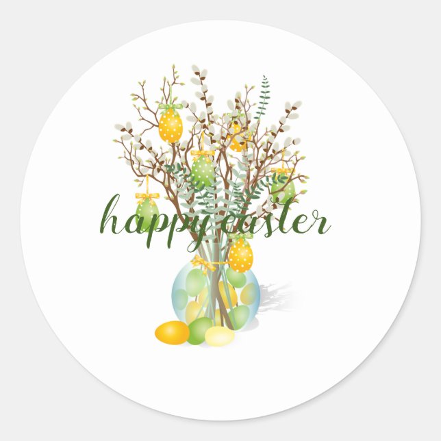  Happy Easter Tree,cute Classic Round Sticker (Front)