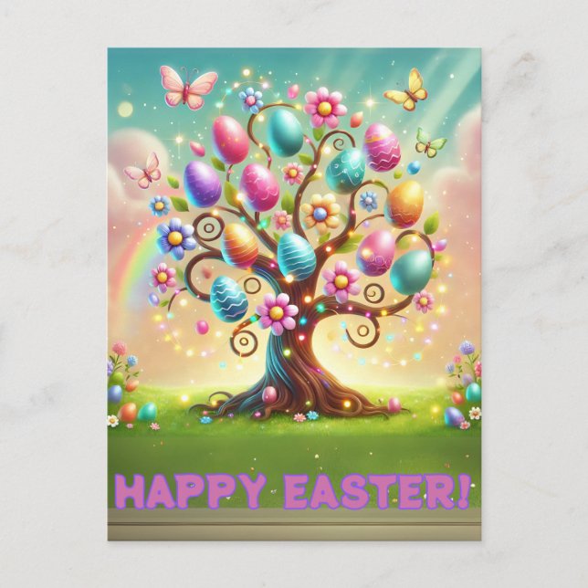 Happy Easter Tree Holiday Postcard (Front)