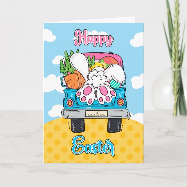 Happy Easter Truck Bunny and vegetables Holiday Card (Front)