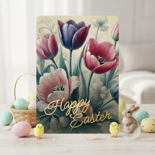 Happy Easter Tulip Floral Gold Foil Card