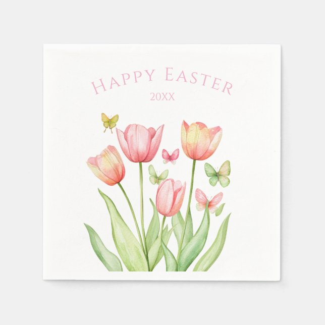Happy Easter Tulip  Napkin (Front)