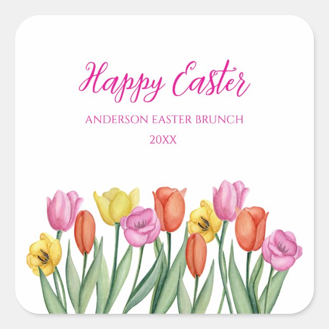 Happy Easter Tulip  Square Sticker (Front)