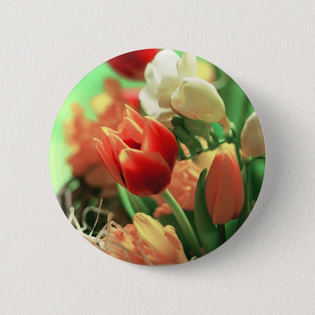 Happy Easter Tulips 6 Cm Round Badge (Front)