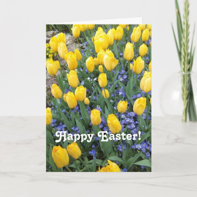 Happy Easter tulips greeting card. Holiday Card (Front)