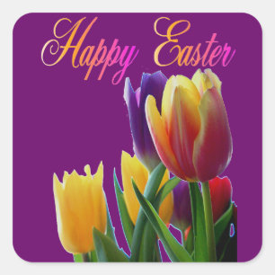 Happy Easter Tulips Square Sticker
