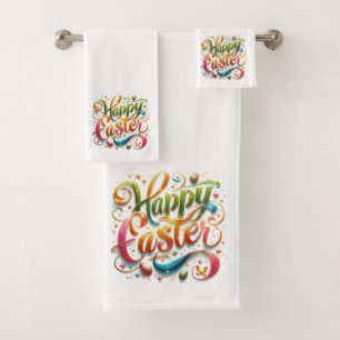 Happy Easter Typography Bath Towel Set